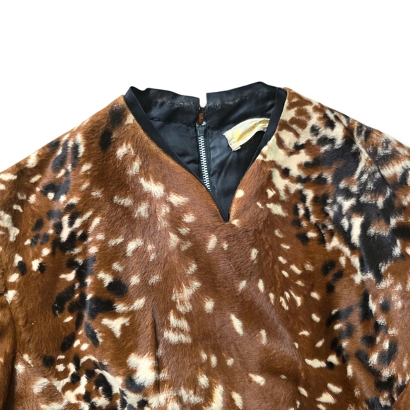 RARE 1960s Adele Simpson Designer Dress Faux Fur Deer Print - Picture 5 of 14